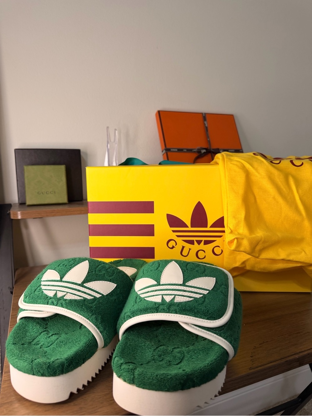 AUTHENTIC - Gucci X Adidas Collab Terry Slides in Green NWB - SIZE 38